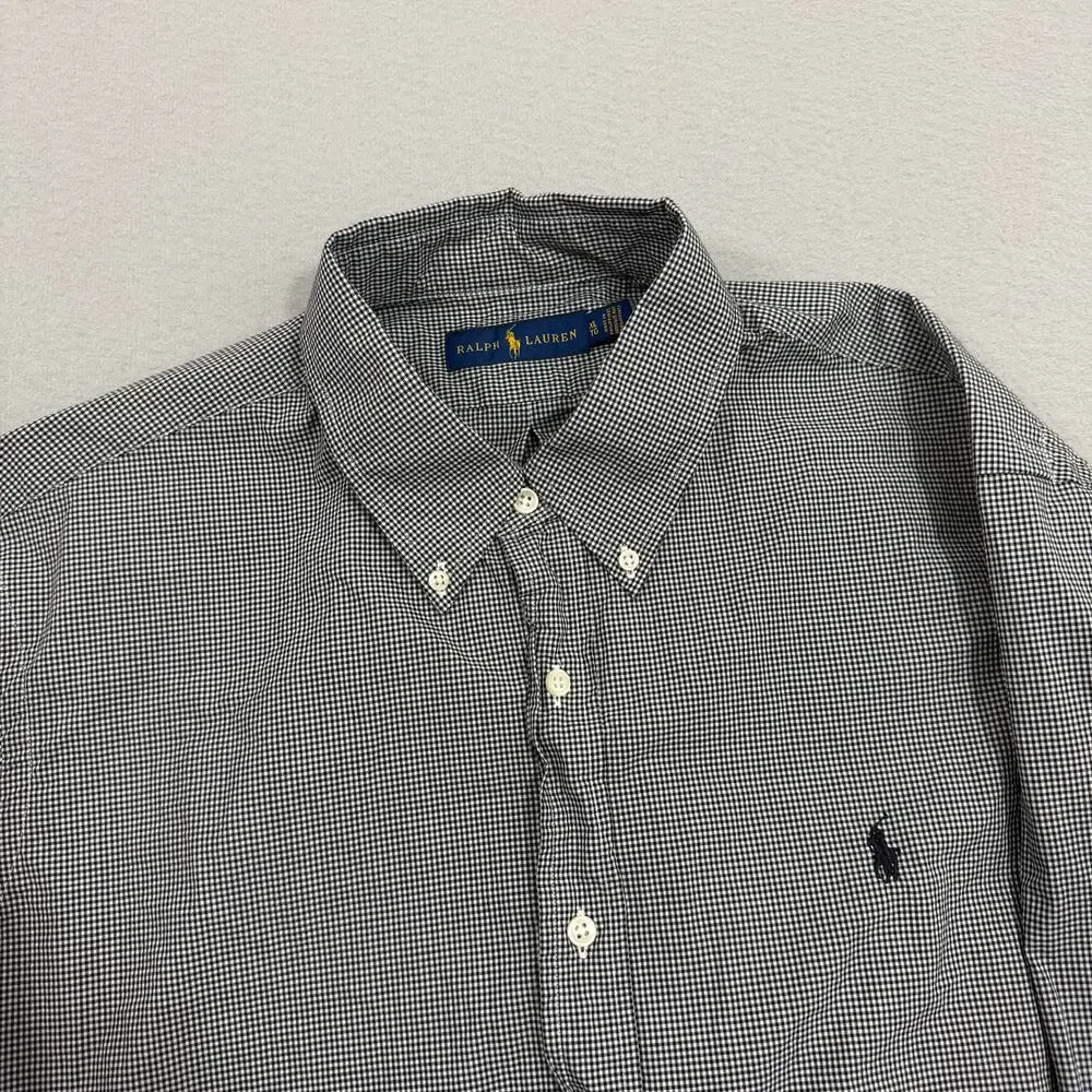 Polo Ralph Lauren Button Down Shirt Men's Extra Large Black White Plaid Check